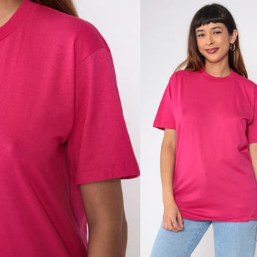 Hot Pink Shirt 90s Plain Fuchsia TShirt Short Sleeve Shirt Retro Tee Vintage 1990s Basic Solid Pink Jerzees USA Small S 