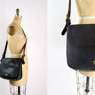 Vintage Dark Brown Coach Stewardess Bag Flap Purse Crossbody / Style 9525 / 