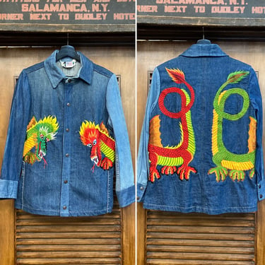 Vintage 1970’s “Antonio Giuseppe” Dragon Embroidery Denim Shirt Jacket, 70’s Denim Shirt, Vintage Embroidery, Vintage Clothing 