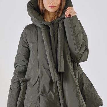 Padded A-Line Jacket with Scarf Detail in JUNGLE or BLACK