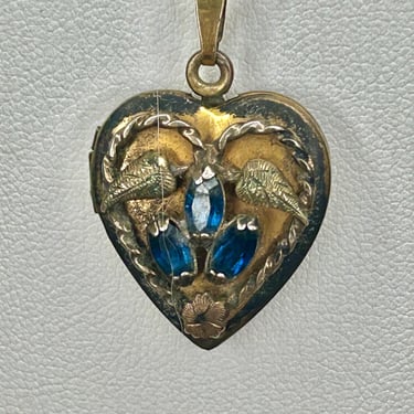 Gold And Silver Heart Locket Pendant Is 1/20 12k Gold On Sterling Blue Gemstone 