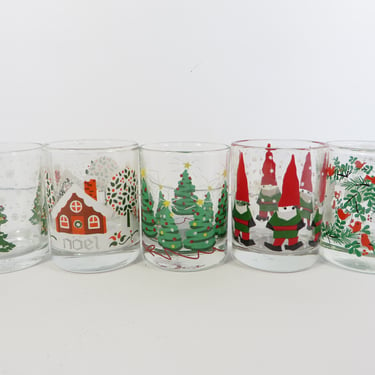 Vintage Christmas Glass Votive Candle Holders - Set of 5 Christmas Glass Votives 