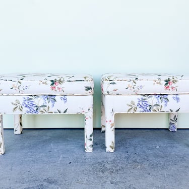 Pair of Upholstered Floral Parsons Stools