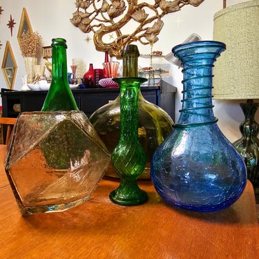 Modern Boho Green Blue Glass Vase Bottle Set Decor Glassware 