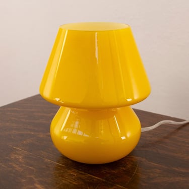 Murano glass mushroom lamp yellow color height 18cm, Made in Italy design table lamp 