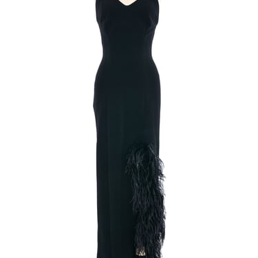 Lillie Rubin Feather Trimmed Brooch Embellished Gown