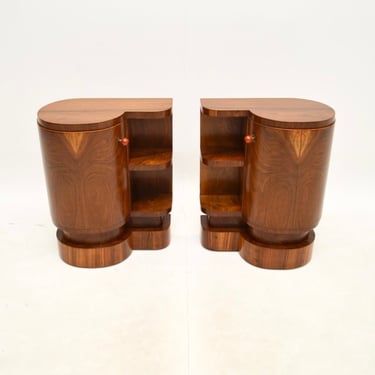 Pair of Swedish Walnut Art Deco Bedside Cabinets