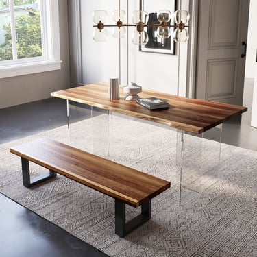 Exotic Hardwood Live Edge Dining Table & Bench Combo 