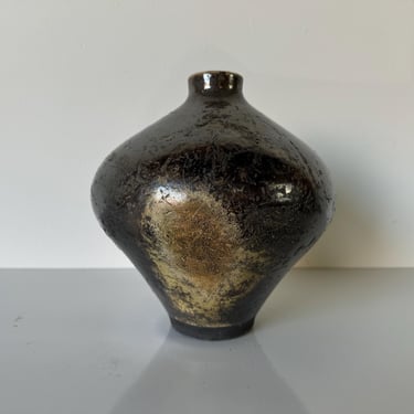 1980's Vintage Bulbous Studio Pottery Bud Vase, Signed 