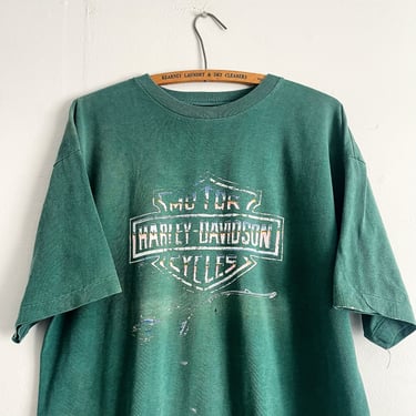 Vintage 90s Harley Davidson Green Faded T Shirt Distressed Size M to L 