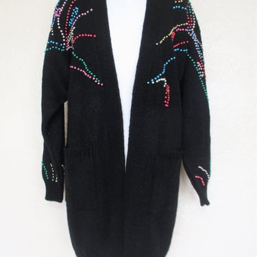 Vintage 1980s Paige II Cardigan Sweater Coat, Long Cardigan Sweater, Cardi Knit Coat, Medium Women 