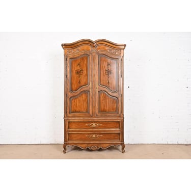 Drexel Heritage French Provincial Louis XV Carved Walnut Armoire Dresser or Linen Press