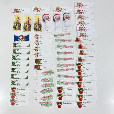 Vintage Christmas Gift Tags Set of 60 Holiday Merry To From Season Greetings Decoration Santa Snowman Holly Bells Poinsettia Tree Wreath 