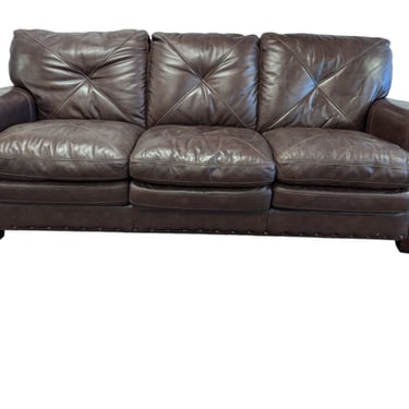 Brown Leather Studded Couch with Hide-a-Bed