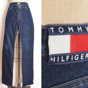 vintage Y2K jeans Tommy Hilfiger dark denim flag logo straight leg women's M/L 
