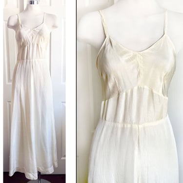 1940's Long Ivory Dress SLIP, Fit & Flare, Vintage Lingerie Underwear Full Skirt 