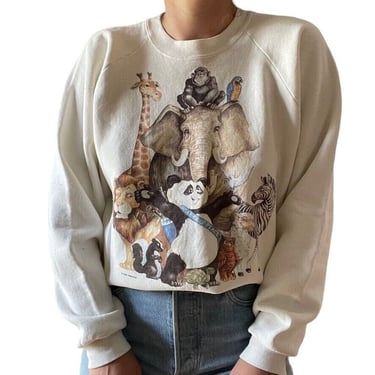Vintage 90s Oversized Graphic Print Animal Earth Day Sweatshirt Made in USA XL 