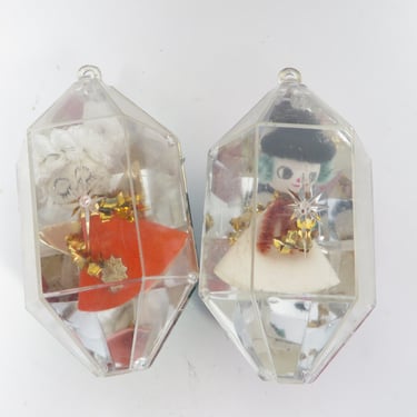 Vintage Jewel Brite Plastic Diorama Christmas Ornaments - Lantern Shaped Plastic Ornaments 