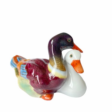 Herend figurine Pair of ducks Hand painted Hungarian porcelain ducks figurine Natural color Waterfowl collection 