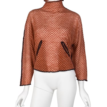 Jean Paul Gaultier Vintage AW 2000 Red Beige Star Print Sheer Wool Cropped Sweater