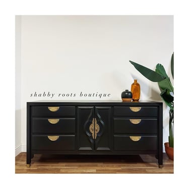 NEW! Black Dresser Mid Century Modern Chinoiserie long chest of drawers by Century Furniture Chin Hua Collection credenza San Francisco, CA by Shab