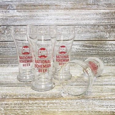 1940s Vintage Natty Boh Beer Glasses, Winking Mr Boh, 4 Baltimore National Bohemian Hofbrau Beer Glasses, NEW Old Stock NOS Vintage Barware 