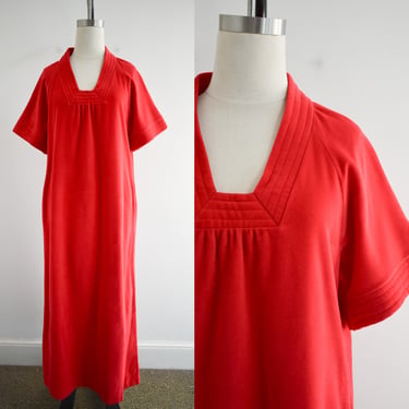 1970s/80s Vanity Fair Red Velour House Dress 