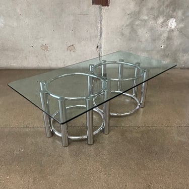 Retro 1970s Tubular Chrome Coffee Table with Glass Top