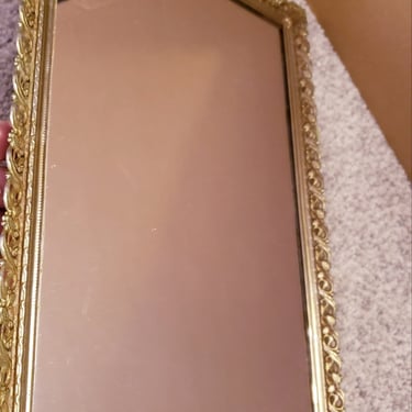 gold filigree metal wall mirror rectangular vintage Vanity tray 
