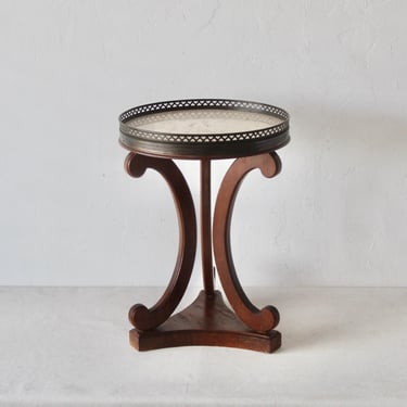 French Empire Style Wood Galleried Marble/Granite Round Top End Side Table 