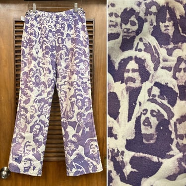 Vintage 1960’s Woodstock Audience Photoprint Pop Art Ski Hippie Pants, 60’s Winter Wear, Vintage Pop Art, Vintage Clothing 