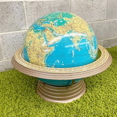 Vintage Globe Retro 1970s Crams + Physical + Political + Terrestrial Globe + 16 Inch + Airliner Speed Base Map + Home and Office Decor 