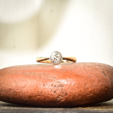 OEC Diamond Engagement Ring In 14K Gold, 5/8 CT Milgrain Bezel-Set Diamond Solitaire, Estate Jewelry, 5 1/2 