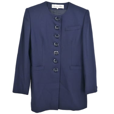 Christian Dior Single Breasted Collarless Jacket Navy #S