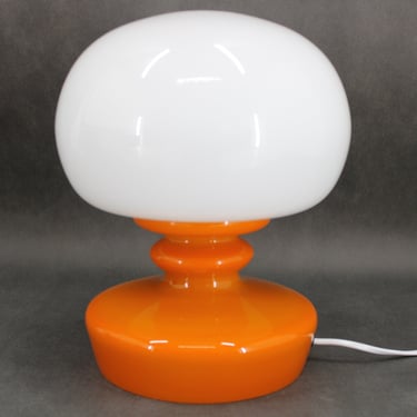 1970s Stepan Tabery Orange Glass Mushroom Table Lamp, Czechoslovakia 