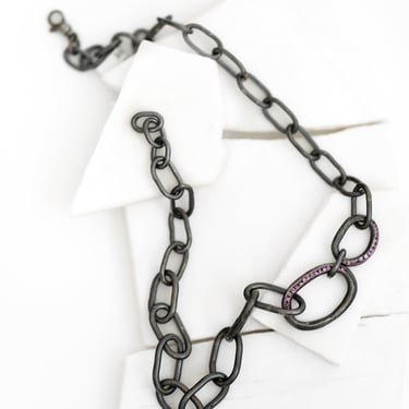 Pink Sapphire And Oxidized Sterling Silver Chain Necklace