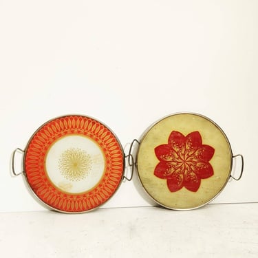 set of Mid-Century Vintage. Cake plate, glass and metal. 1960s  