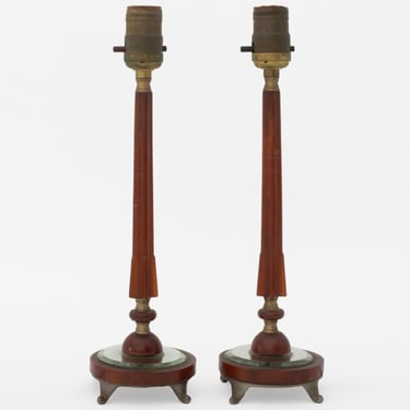 Art Deco Amber Bakelite & Glass Table Lamps, Pair