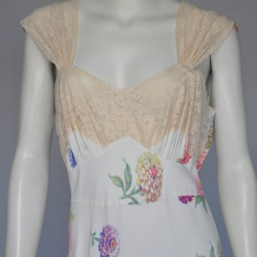 1930s bias cut floral slip dress M 