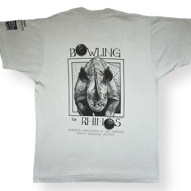 Vintage 1991 “Bowling For Rhinos” American Association of Zoo Keepers Rocky Mountain Chapter Graphic T-Shirt Size Large 