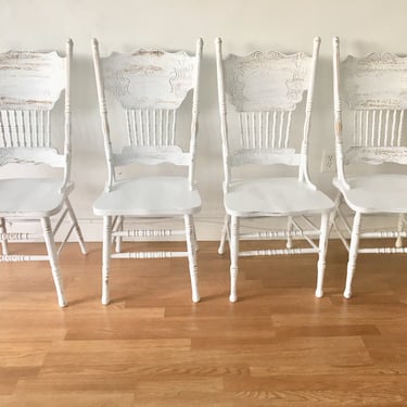 White paint color! set of 4 (Four) mixed matched set Wood Dining Chairs farm chairs rustic provincial shabby chic farmhouse kitchen chairs 