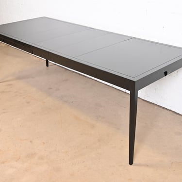 John Van Koert for Drexel Mid-Century Modern Black Lacquered Extension Dining Table, Newly Refinished