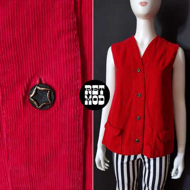 Vintage 60s 70s Dark Red Corduroy Vest Top 