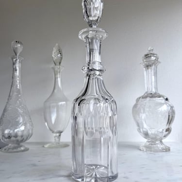 Antique Decanter Victorian Crystal Tall Decanter with Stopper Heavy Cut Glass Shoulder Flutes Vintage Barware Liquor Bottle 