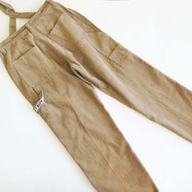 2000s Tan Corduroy Carpenter Pants 28 S M  - y2k Beige Cord Overall Baggy Pants - Deadstock Raver E Girl Pants - Suspender Pants 