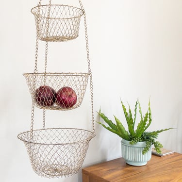 Three Tier Wire Mesh Hanging Baskets, Kitchen Produce Storage 