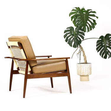 Danish Modern / Mid Century Mahogany Lounge Chair — Hans Olsen for Juul Kristiansen— Tan Leather 