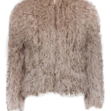 IRO - Beige Lamb Hair Fuzzy Zipper Front Jacket Sz 14