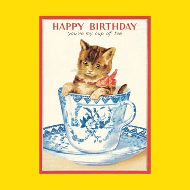 Cute Kitten in a Tea Cup Birthday Greeting Card