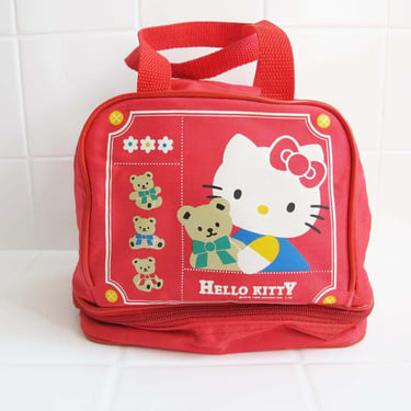 Vintage 1996 Hello Kitty Soft Lunch Box - 90s Sanrio Red Short Handle Bag Zip Bottom 